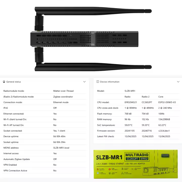 SMLIGHT SLZB-MR3 - Zigbee + Thread Multiradio Gateway (CC2652P10 & EFR32MG24) LAN / PoE / USB / Wi-Fi – Bild 3